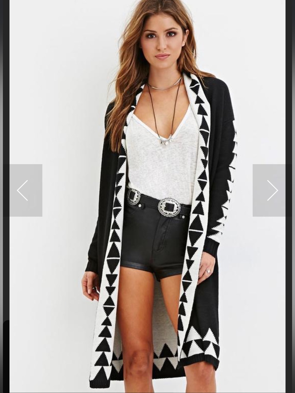 NWT-forever 21 Black & White Geometric Long Open-Front Cardigan size S